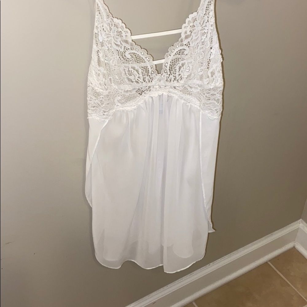 Lacy sheer baby doll lingerie top, long flowy